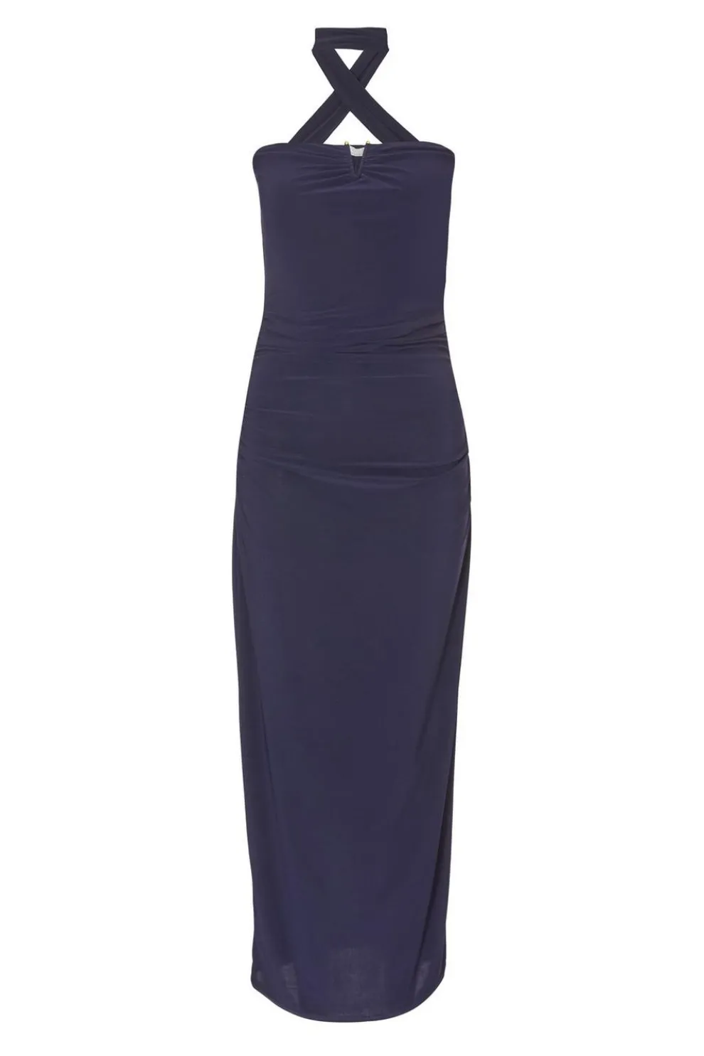 Navy Collar Detail Ruched Midaxi Dress