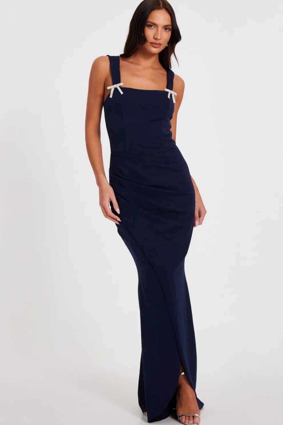 Navy Diamante Bow Maxi Dress