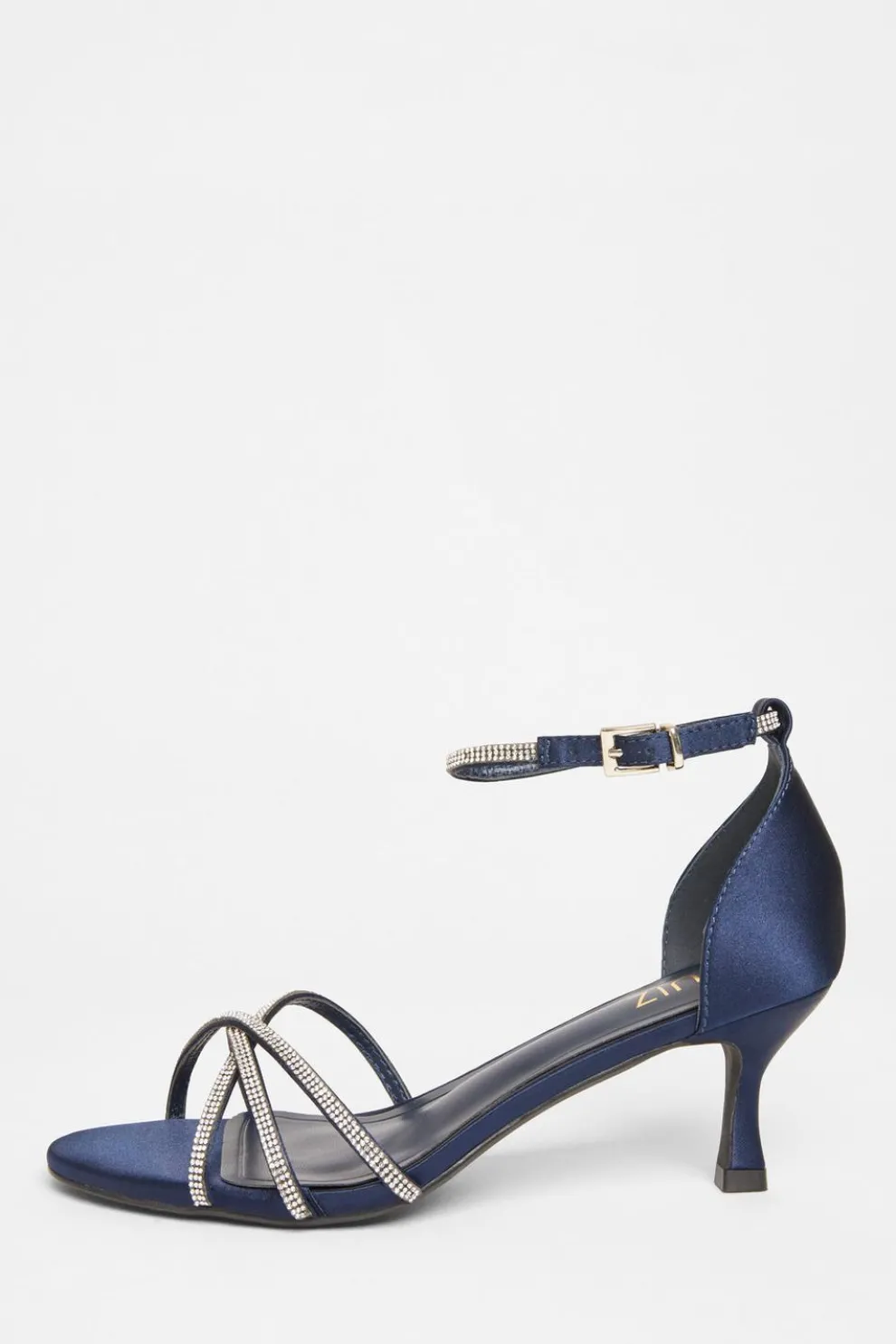 Navy Diamante Cross Strap Heels