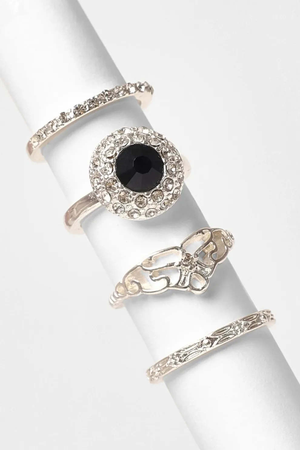 Navy Diamante Floral Ring Set