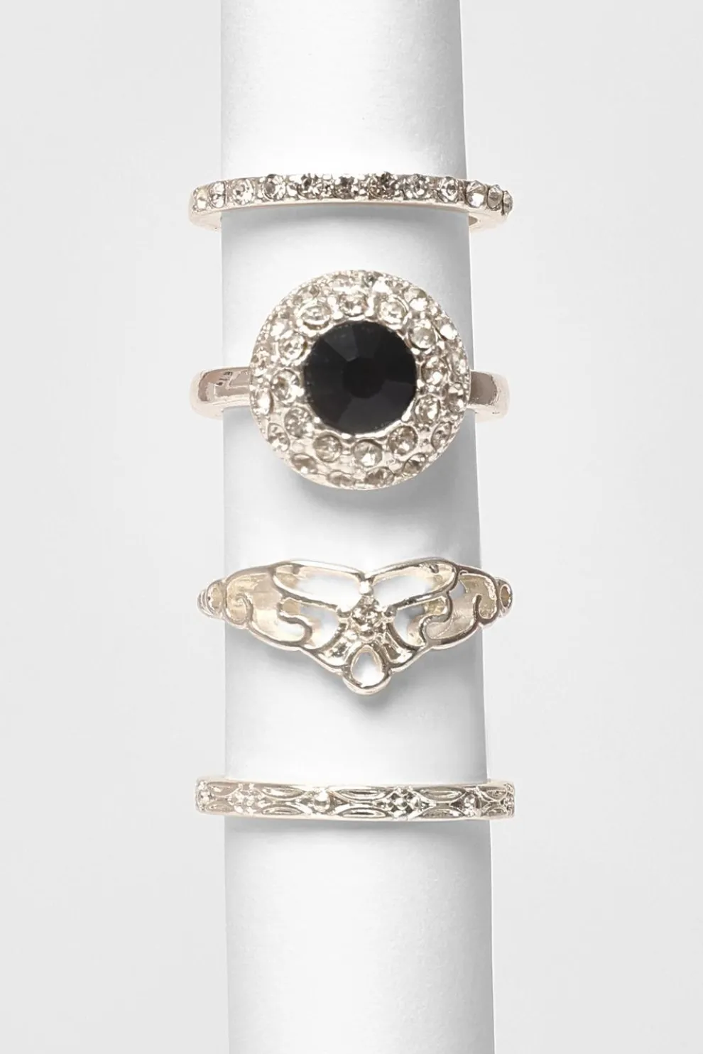 Navy Diamante Floral Ring Set