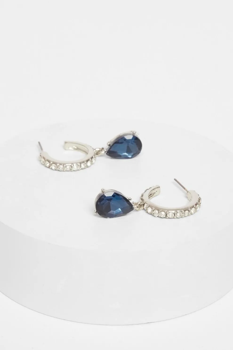 Navy Diamante Hoop Earrings