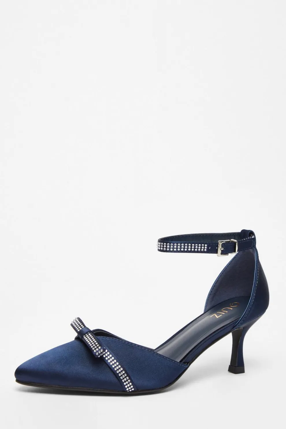 Navy Diamante Low Court Heels