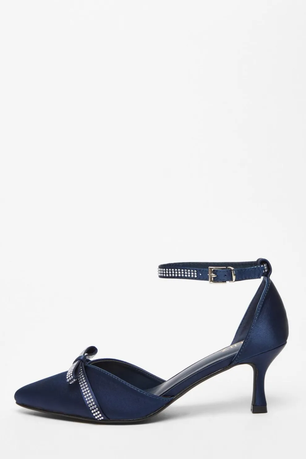 Navy Diamante Low Court Heels