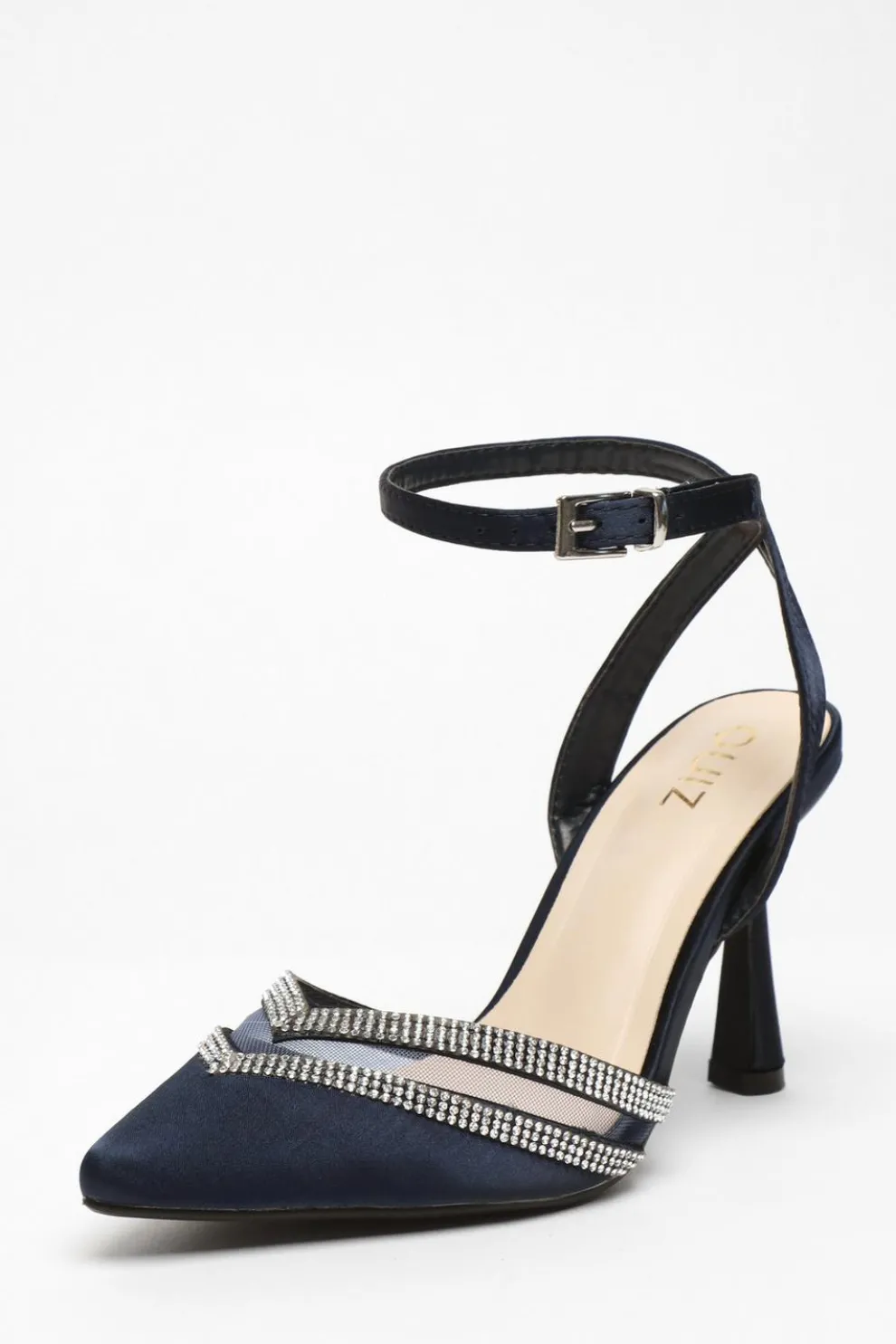 Navy Diamante Mesh Court Heels