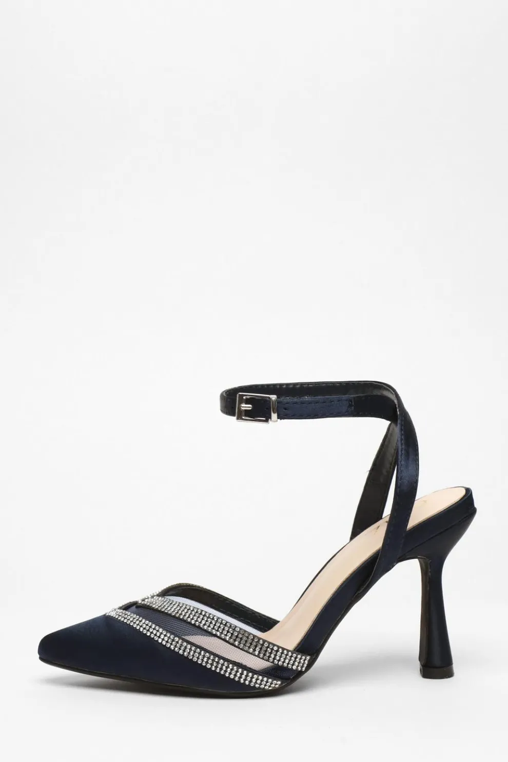 Navy Diamante Mesh Court Heels