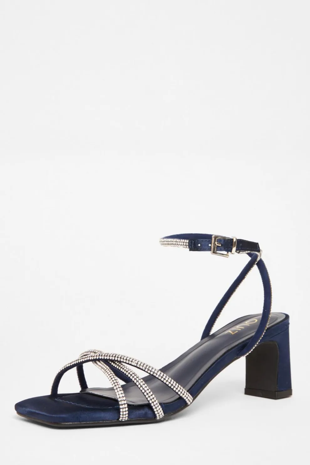 Navy Diamante Strappy Heeled Sandals