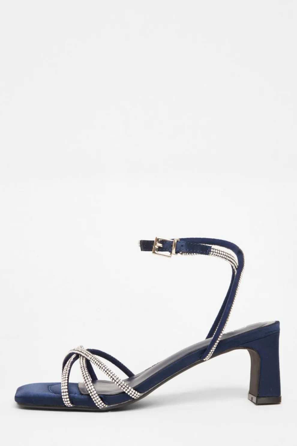 Navy Diamante Strappy Heeled Sandals