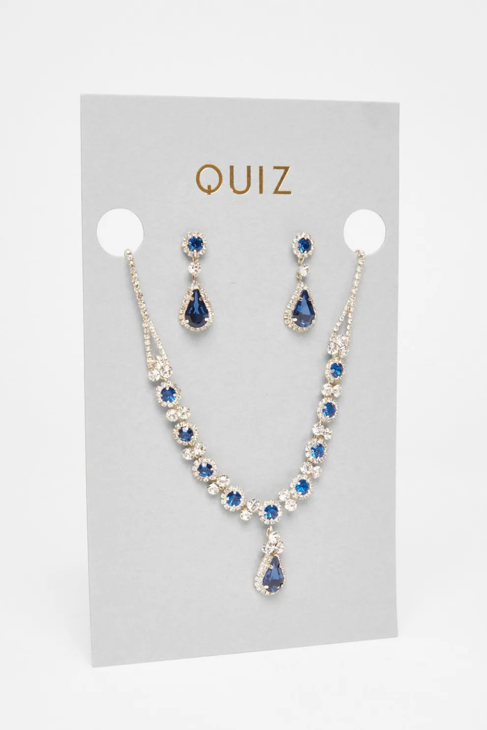 Navy Diamante Tear Drop Set