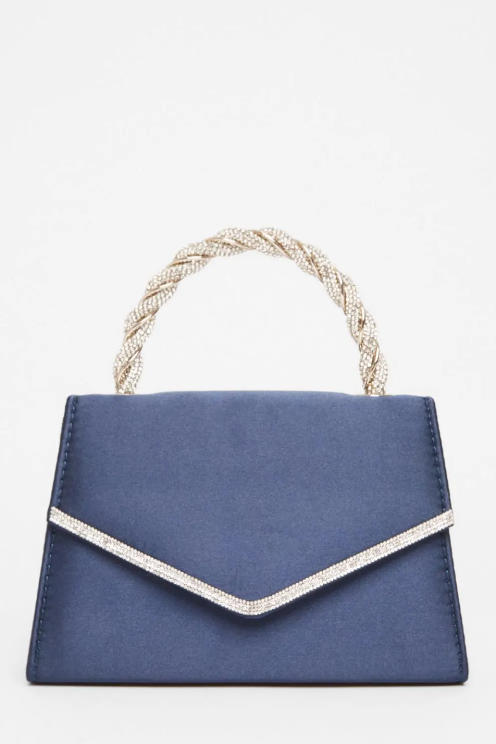 Navy Diamante Twisted Top Handle Bag