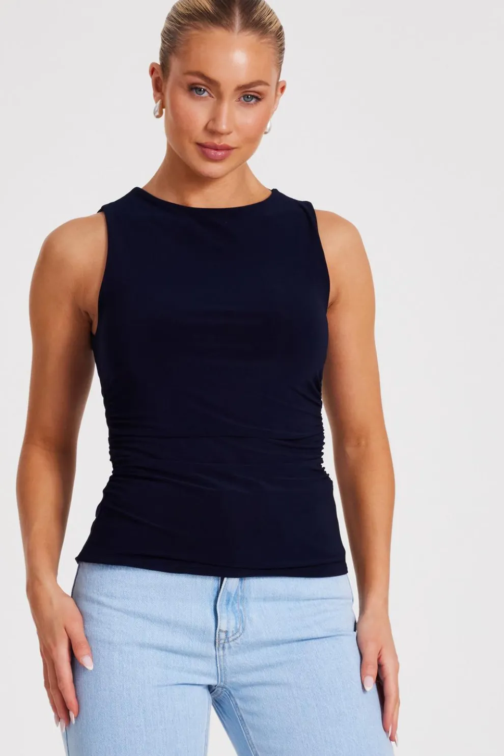 Navy Drape Back Top