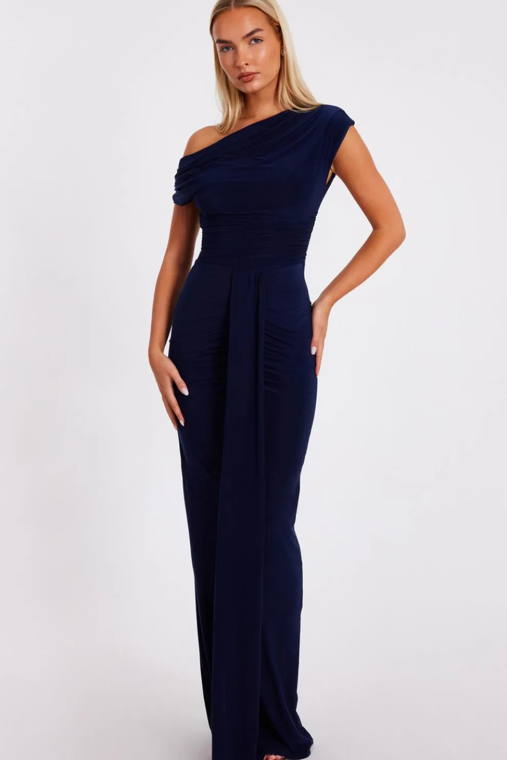 Navy Drape Front Maxi Dress