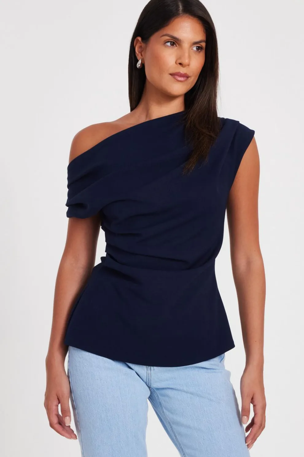 Navy Drape Neck Top