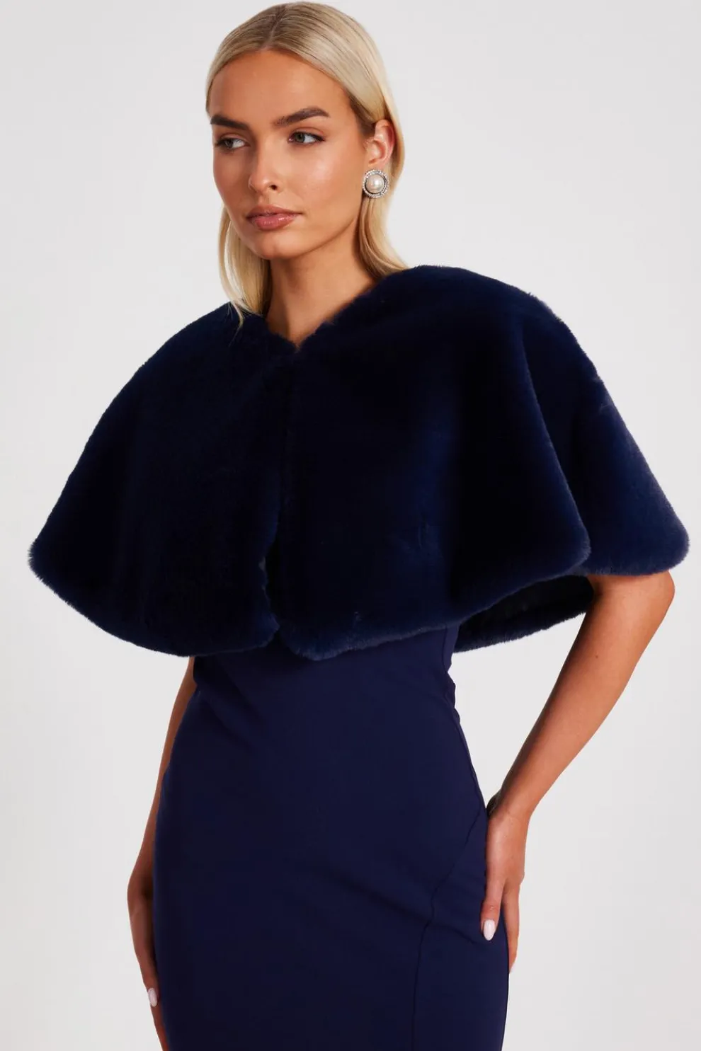 Navy Faux Fur Wrap