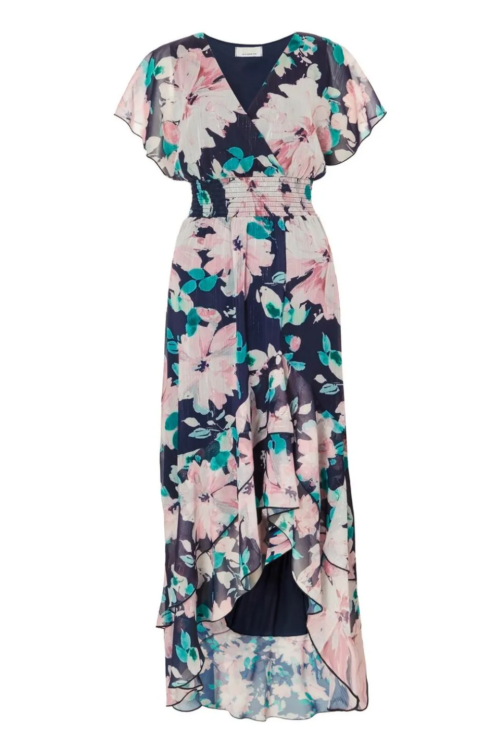 Navy Floral Tiered Midi Dress