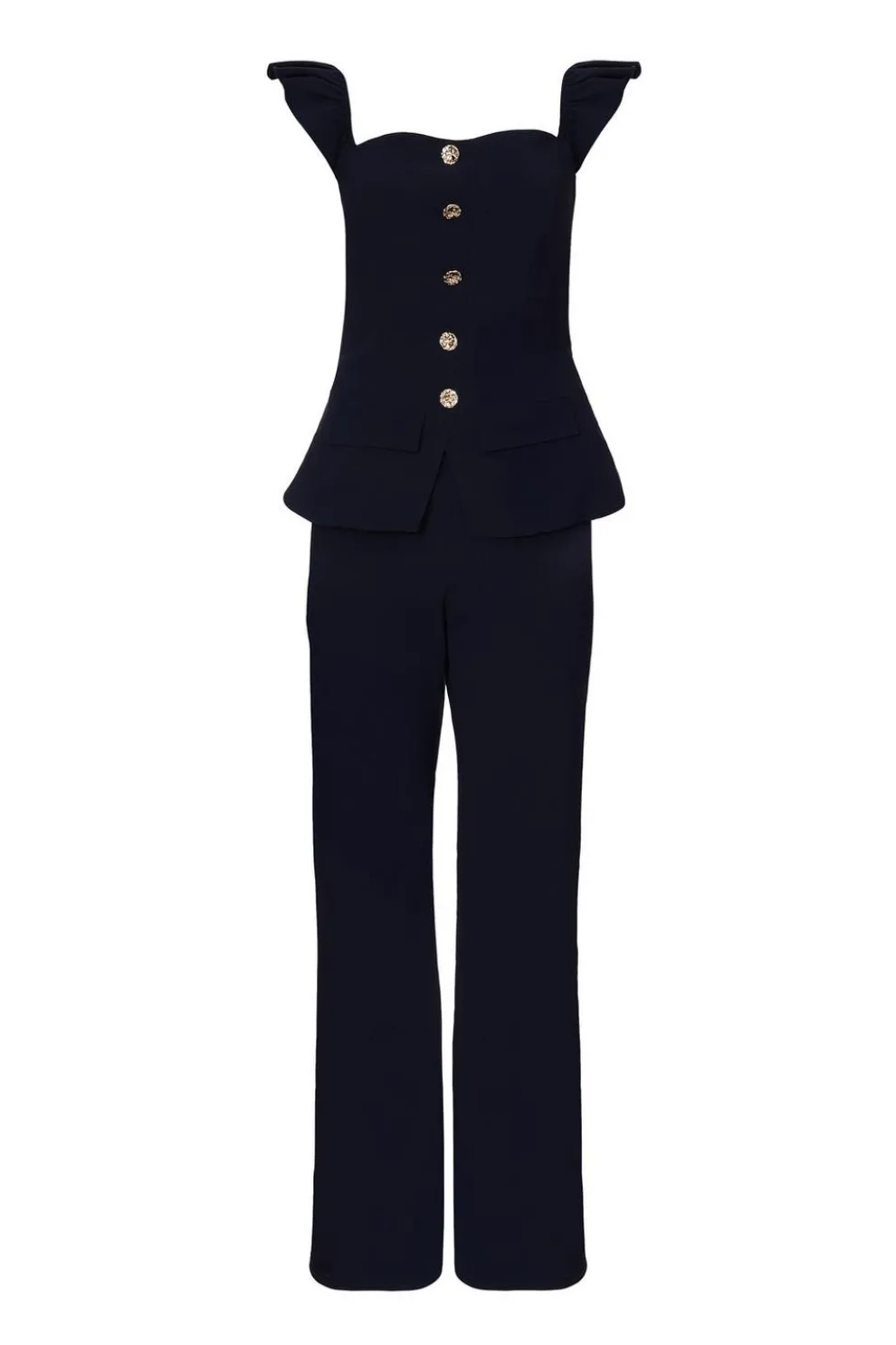 Navy Frill Sleeve Jumpsuit