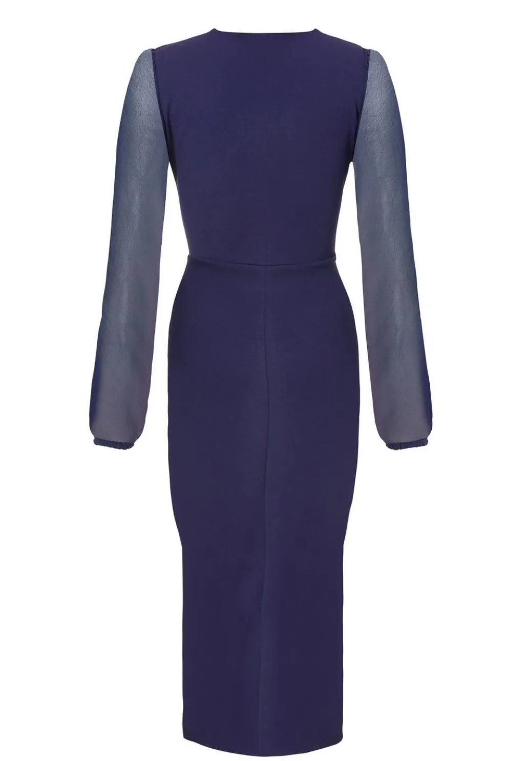 Navy Front Wrap Ruched Midi Dress