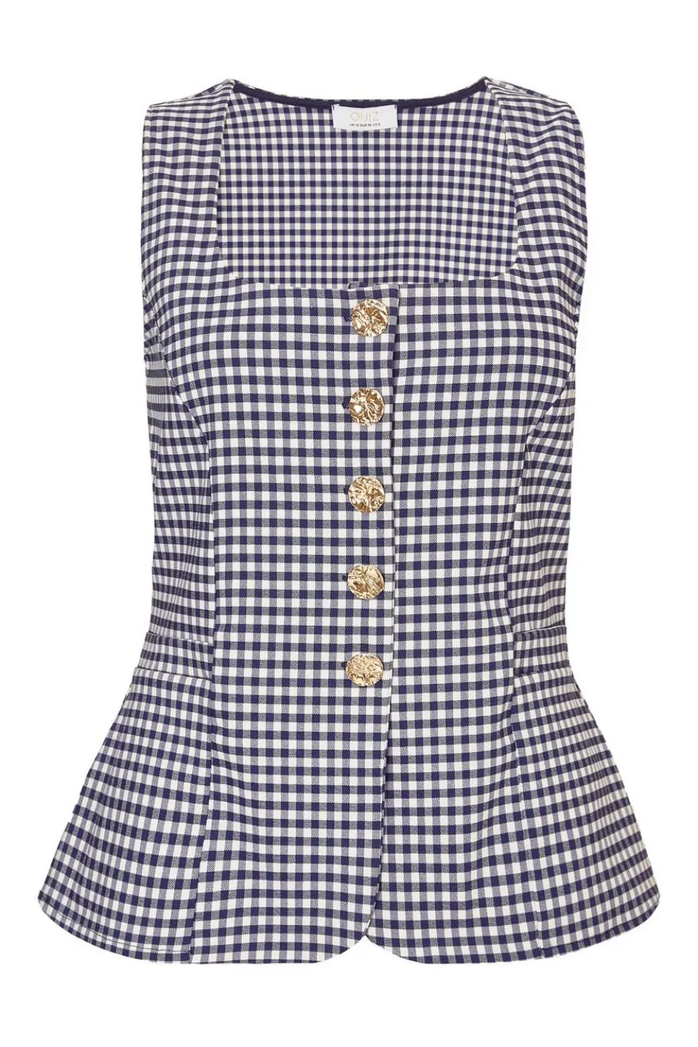 Navy Gingham Button Front Waistcoat
