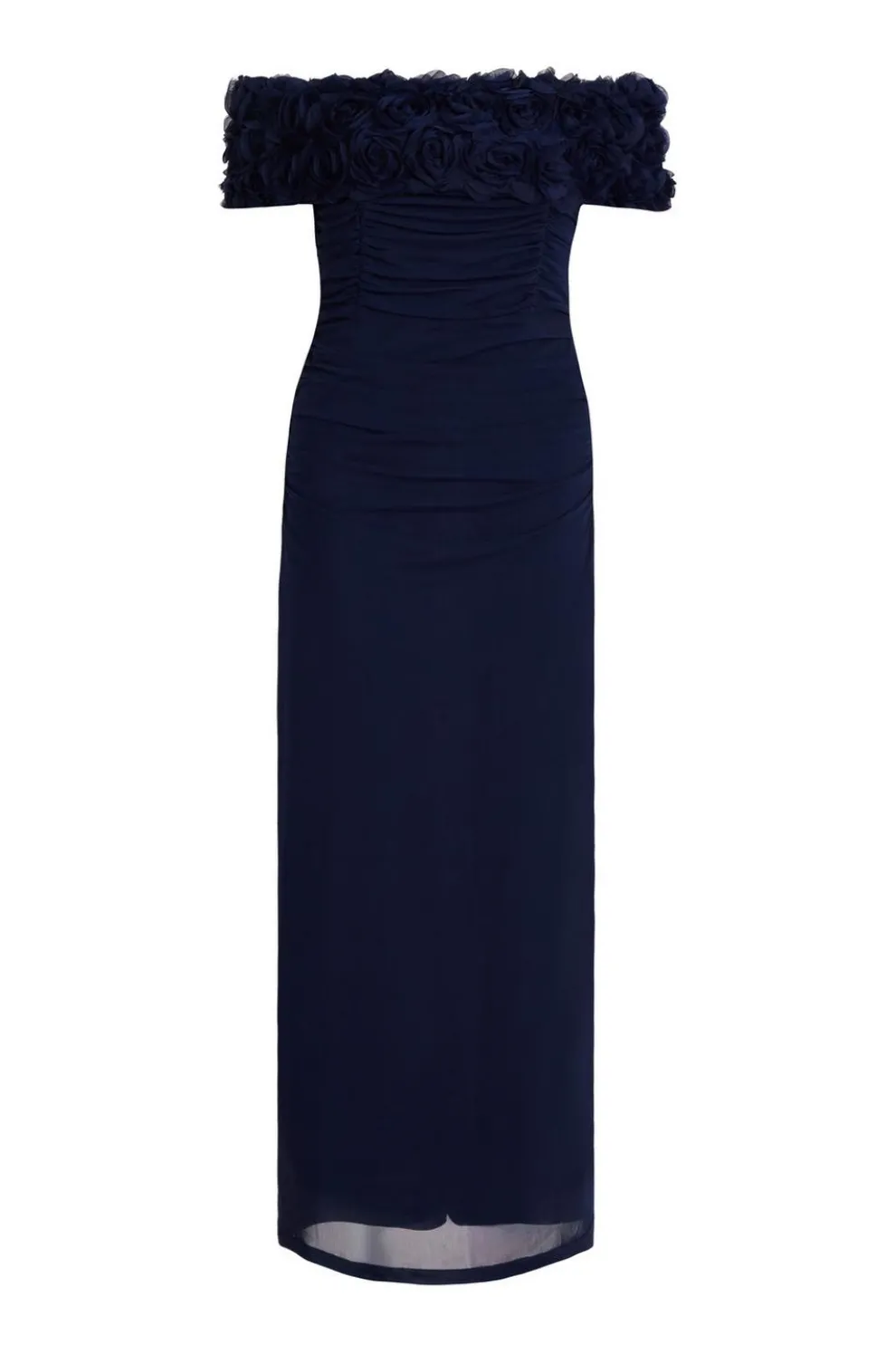 Navy Mesh Bardot Midaxi Dress