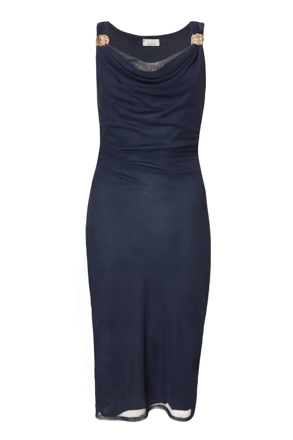 Navy Mesh Buckle Detail Midi Dress