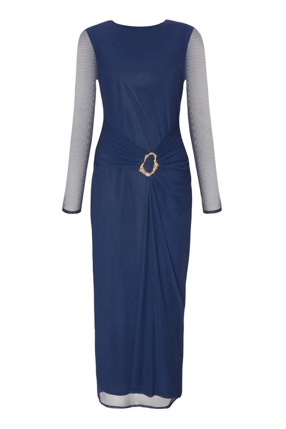Navy Mesh Buckle Midaxi Dress