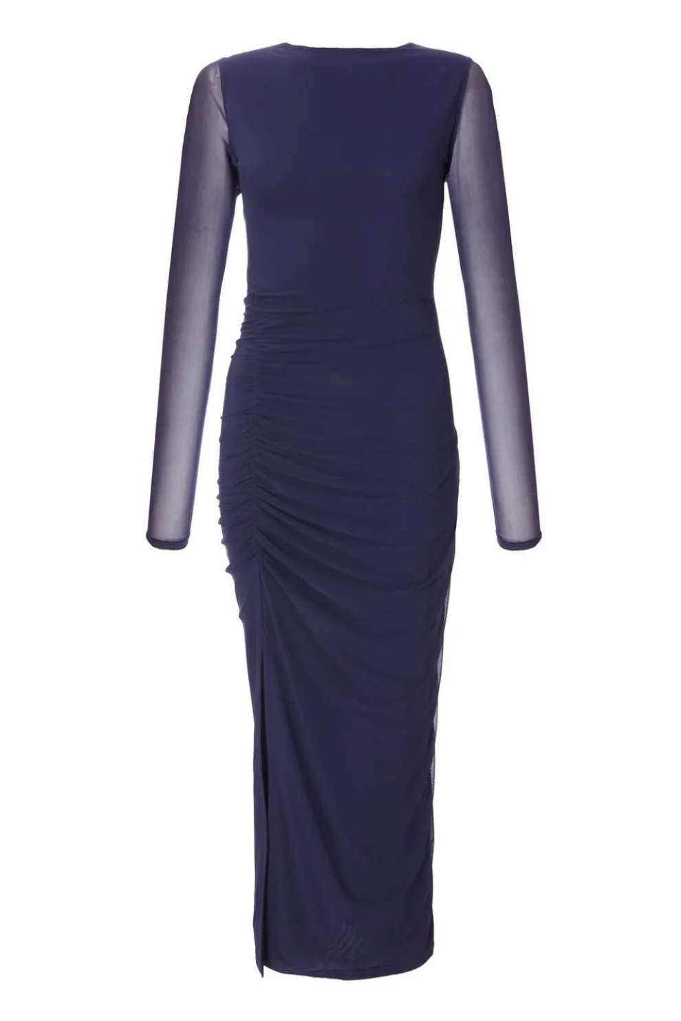 Navy Mesh Ruched Midaxi Dress