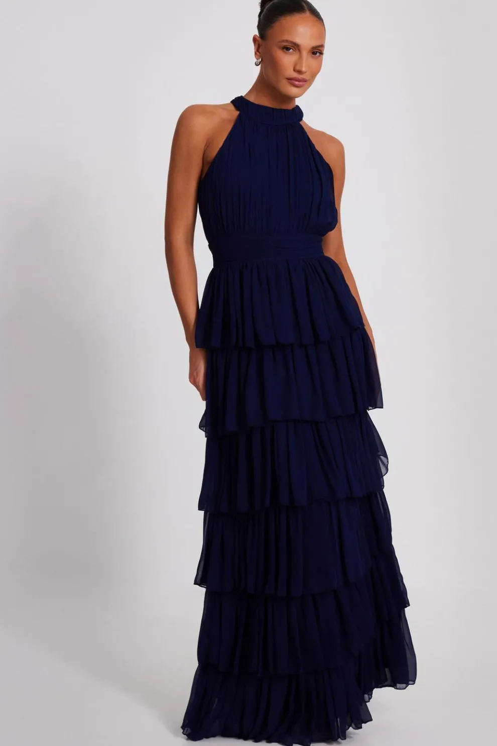 Navy Mesh Tiered Maxi Dress
