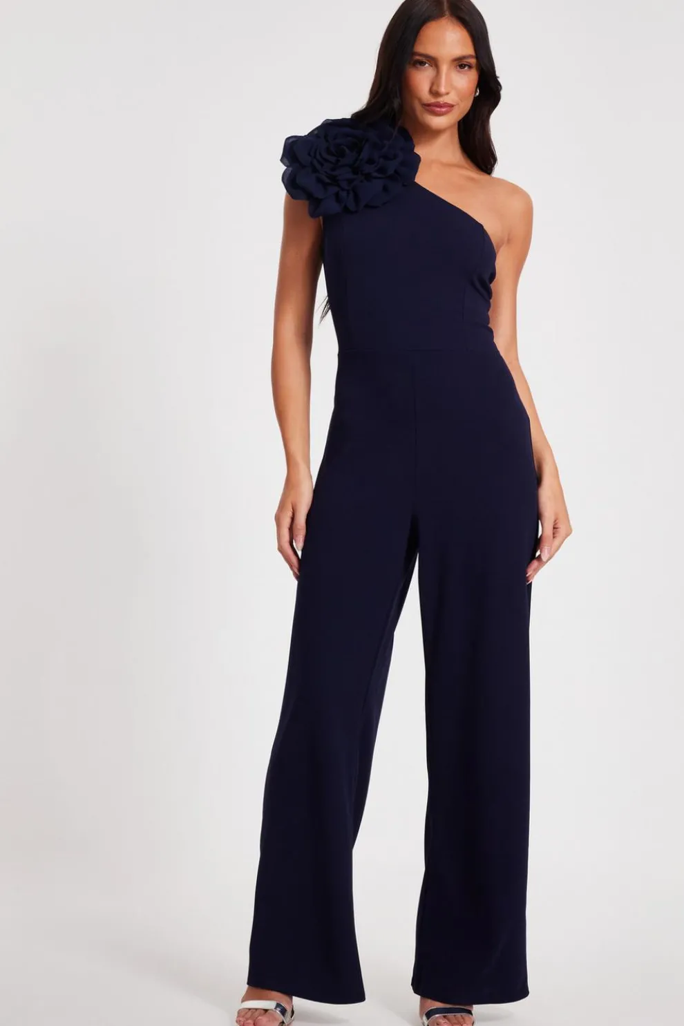 Navy One Shoulder Floral Jumpsuit