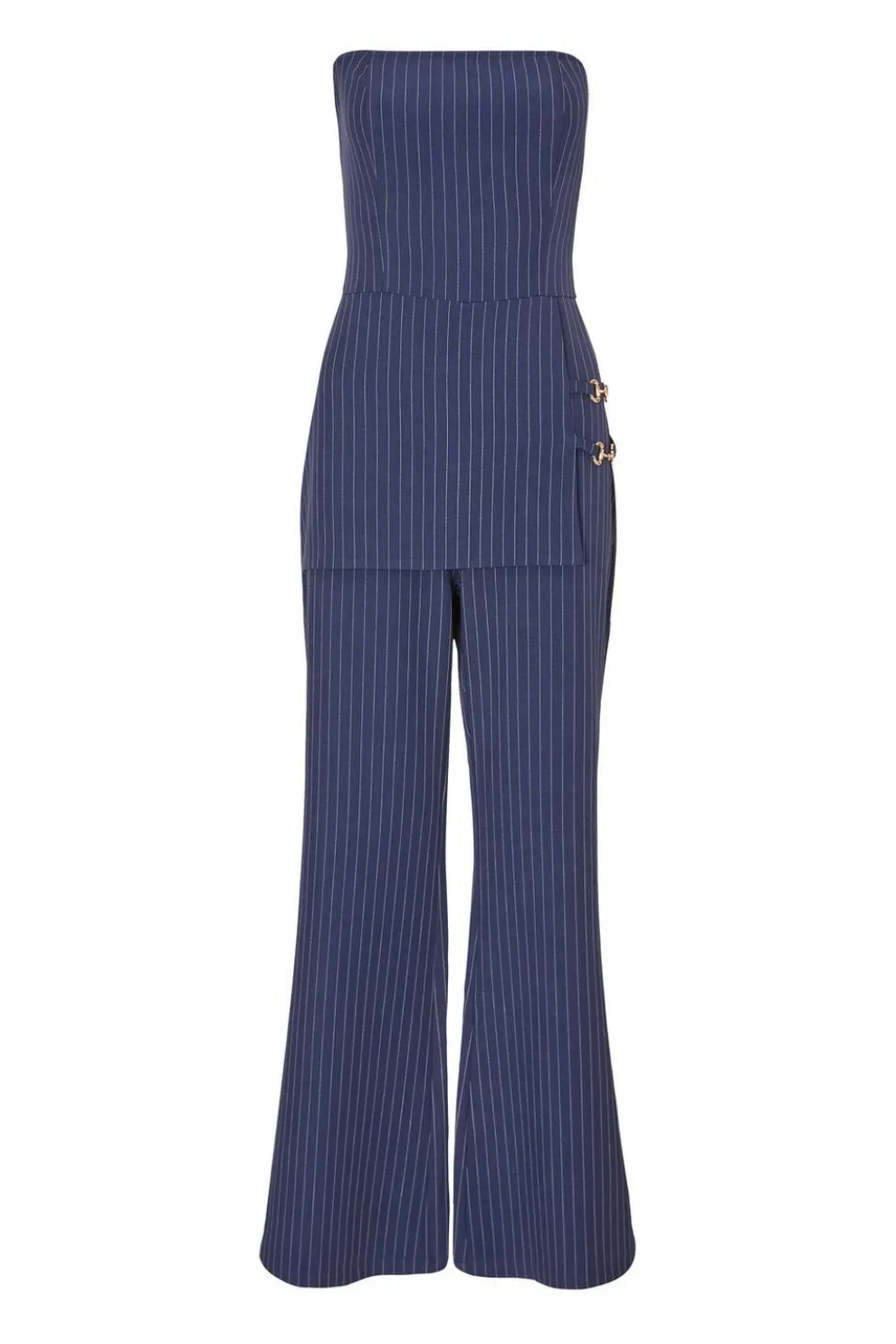 Navy Pinstripe Strapless Jumpsuit