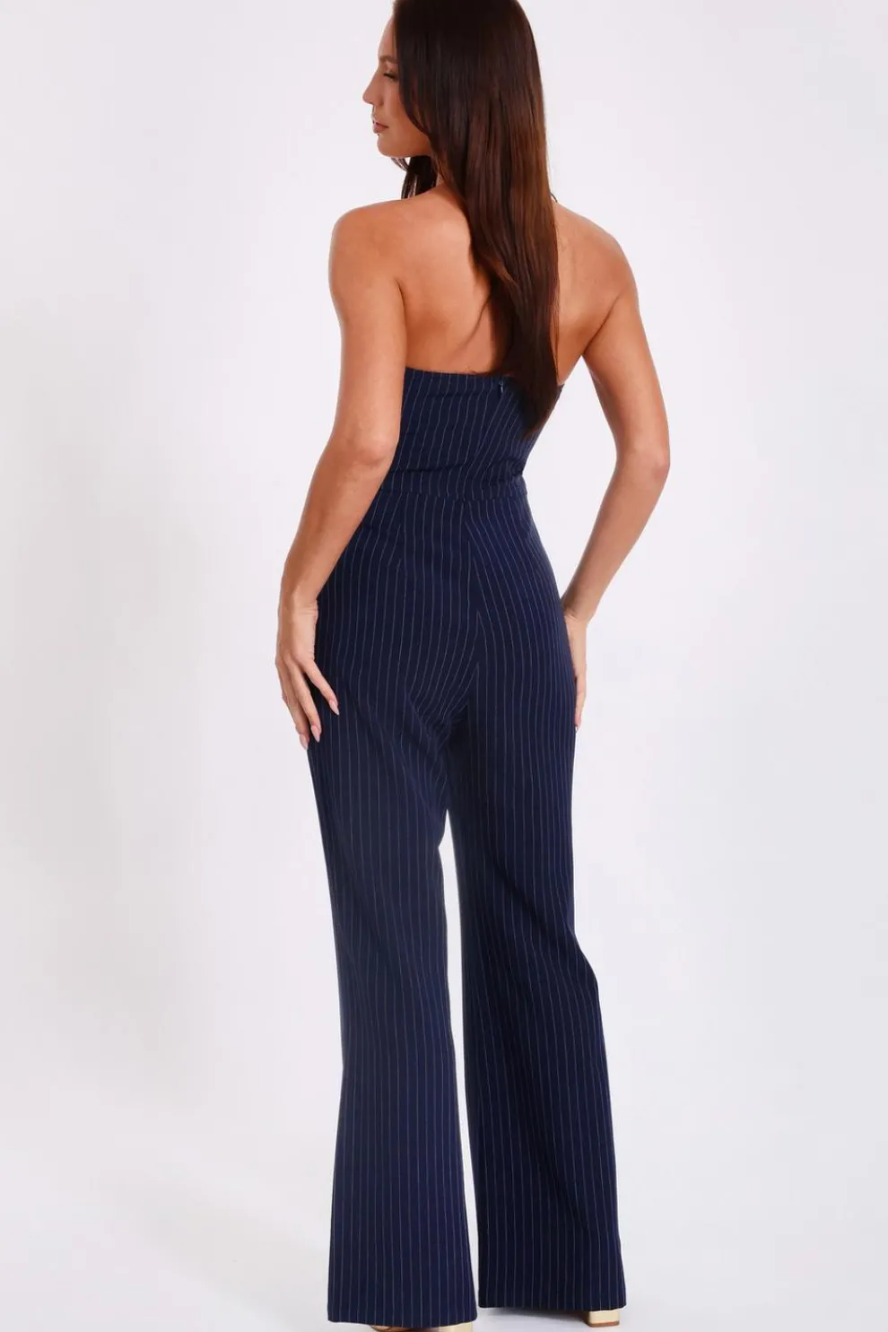 Navy Pinstripe Strapless Jumpsuit
