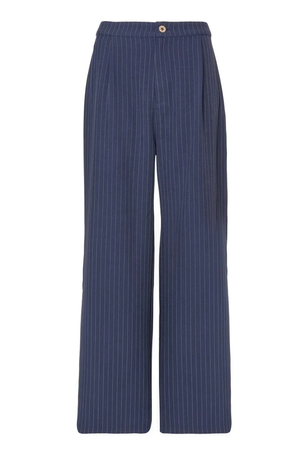 Navy Pinstripe Wide Leg Trousers