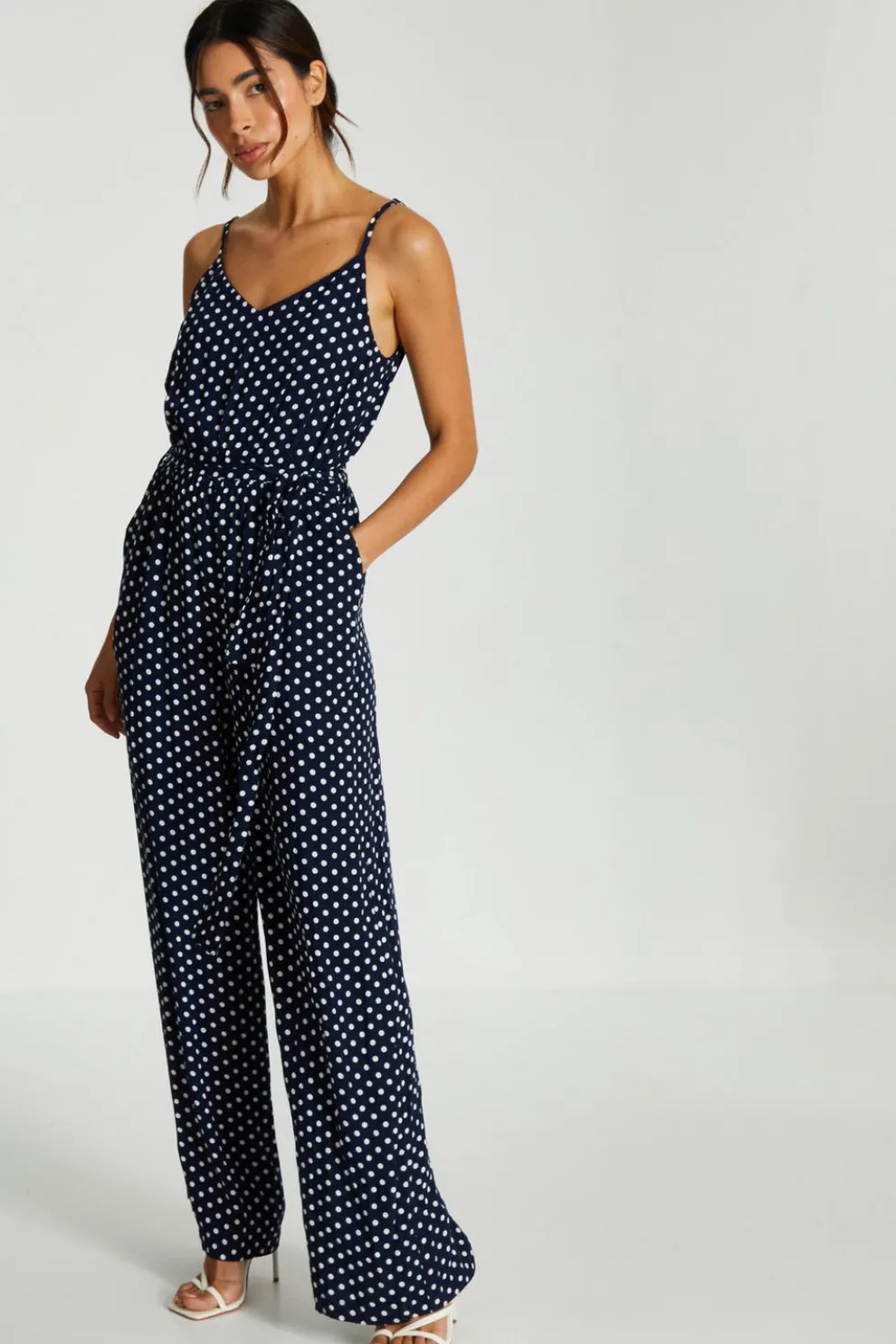 Navy Polka Dot Palazzo Jumpsuit