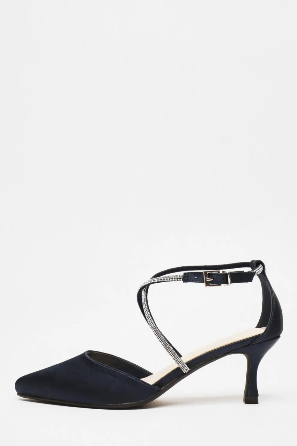 Navy Satin Cross Strap Court Heels