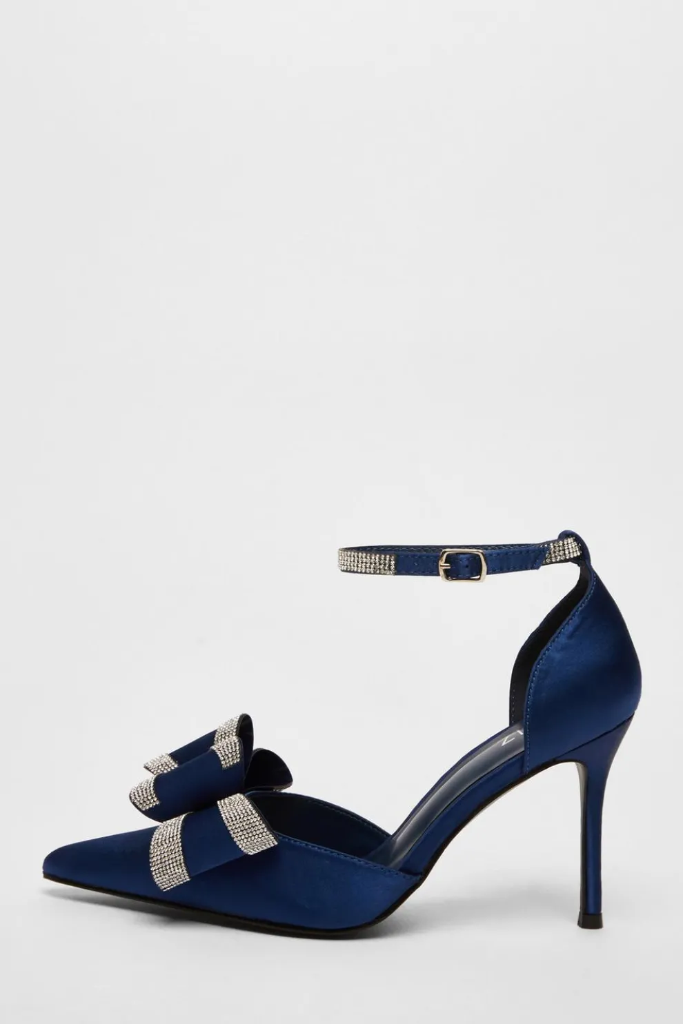 Navy Satin Diamante Bow Court Heels
