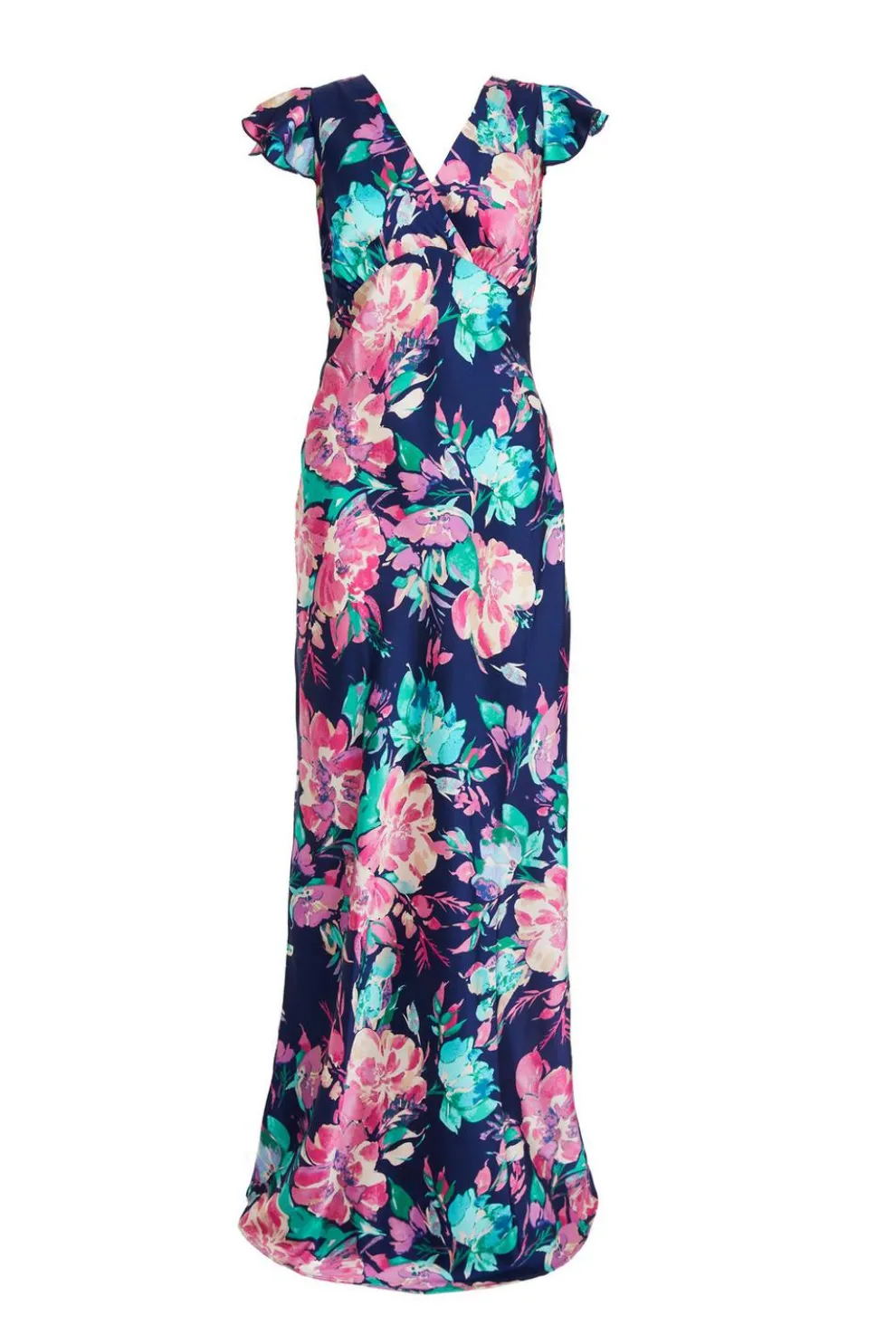 Navy Satin Floral Maxi Dress
