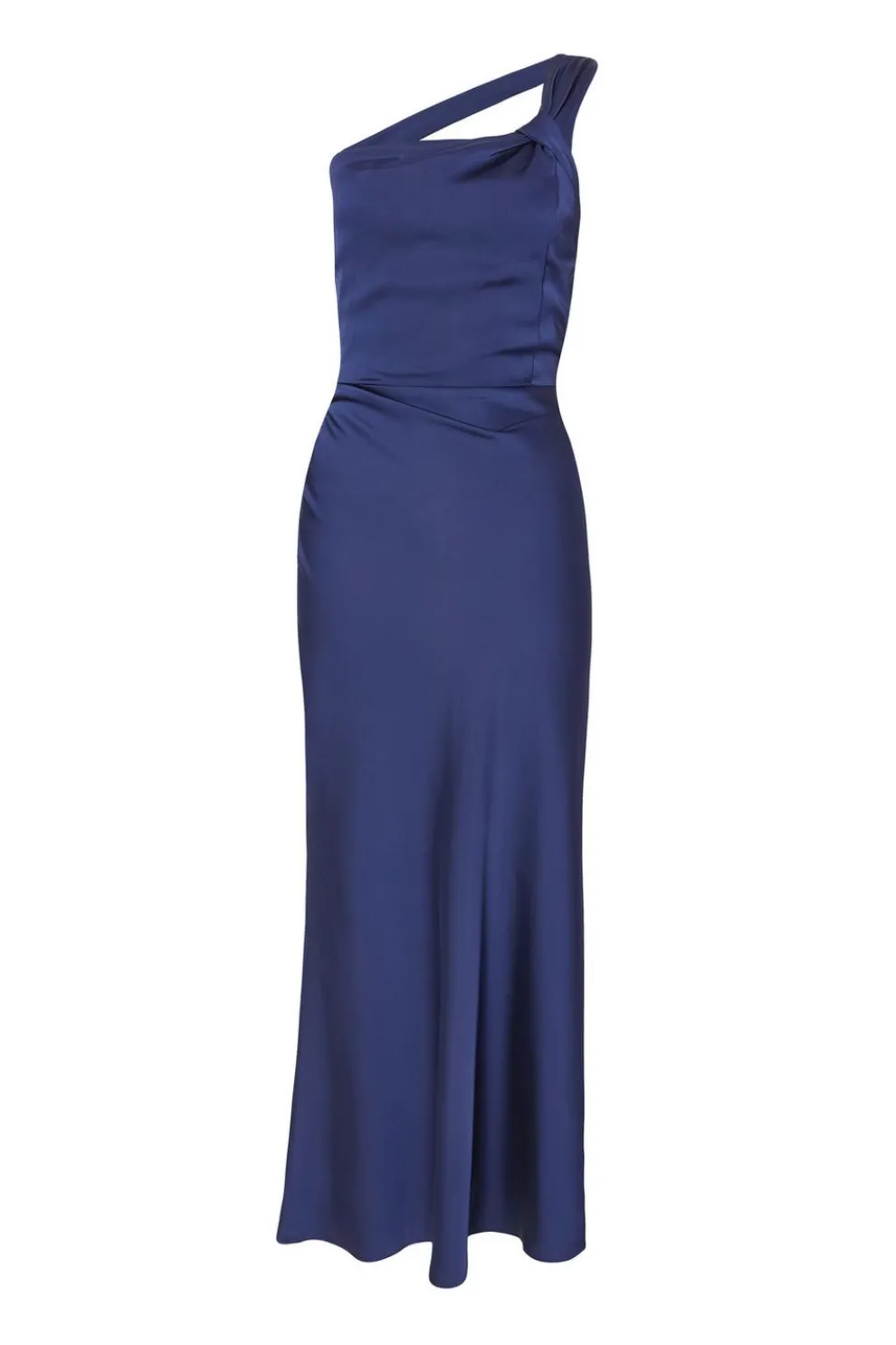 Navy Satin One Shoulder Midaxi Dress