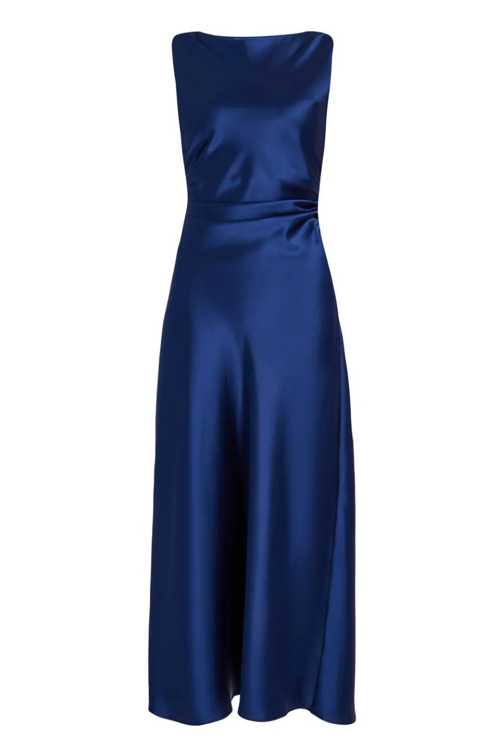 Navy Satin Ruched Midaxi Dress