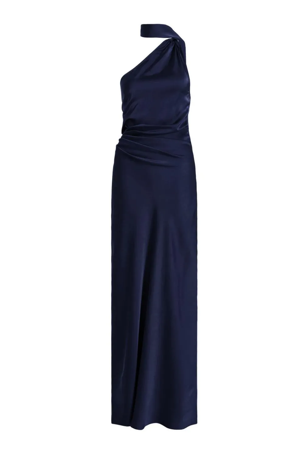 Navy Satin Wrap Neck Maxi Dress