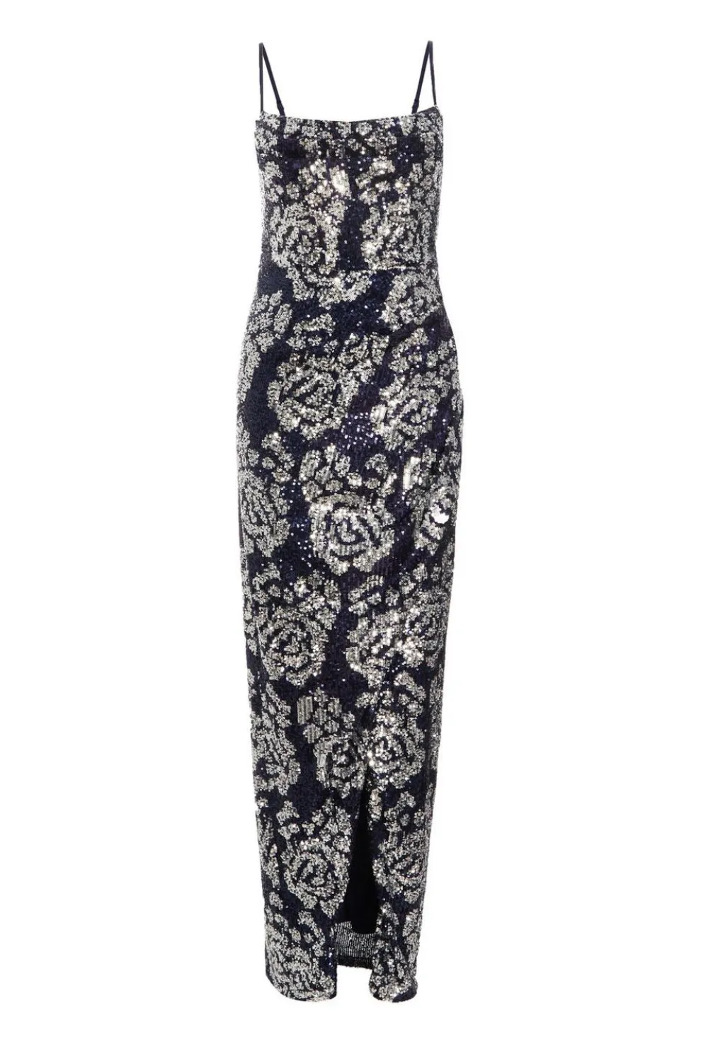 Navy Sequin Floral Maxi Dress