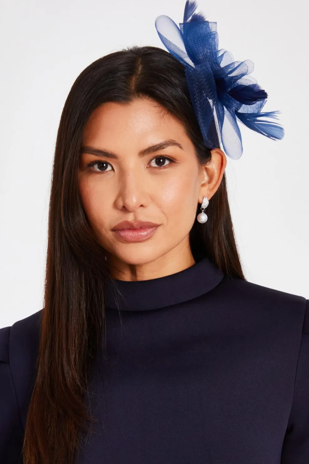 Navy Small Bow Clasp Fascinator