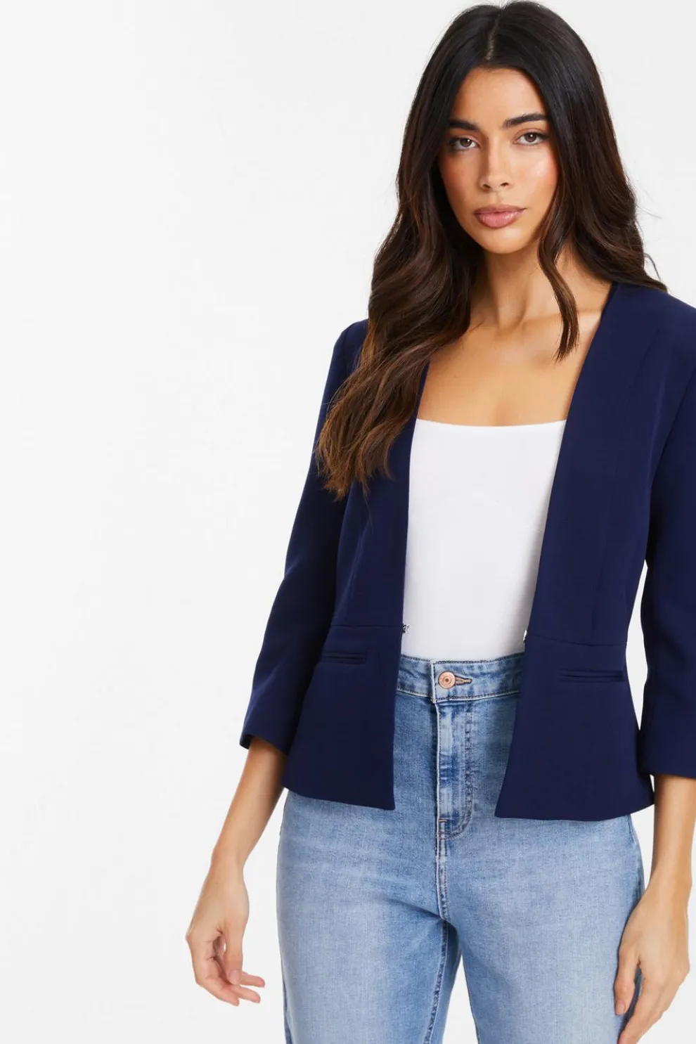 Navy Tailored Cropped Blazer