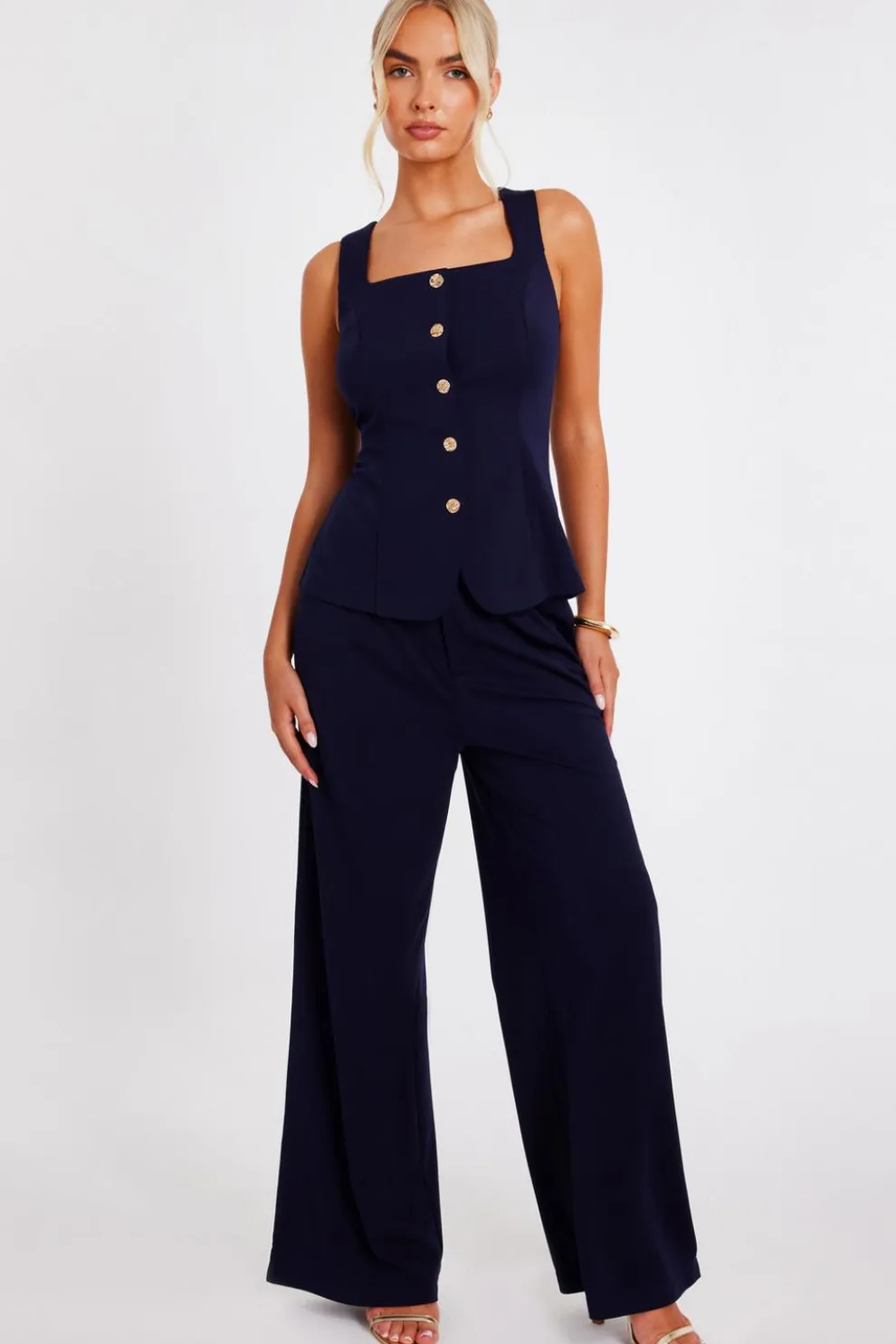 Navy Wide Leg Trousers