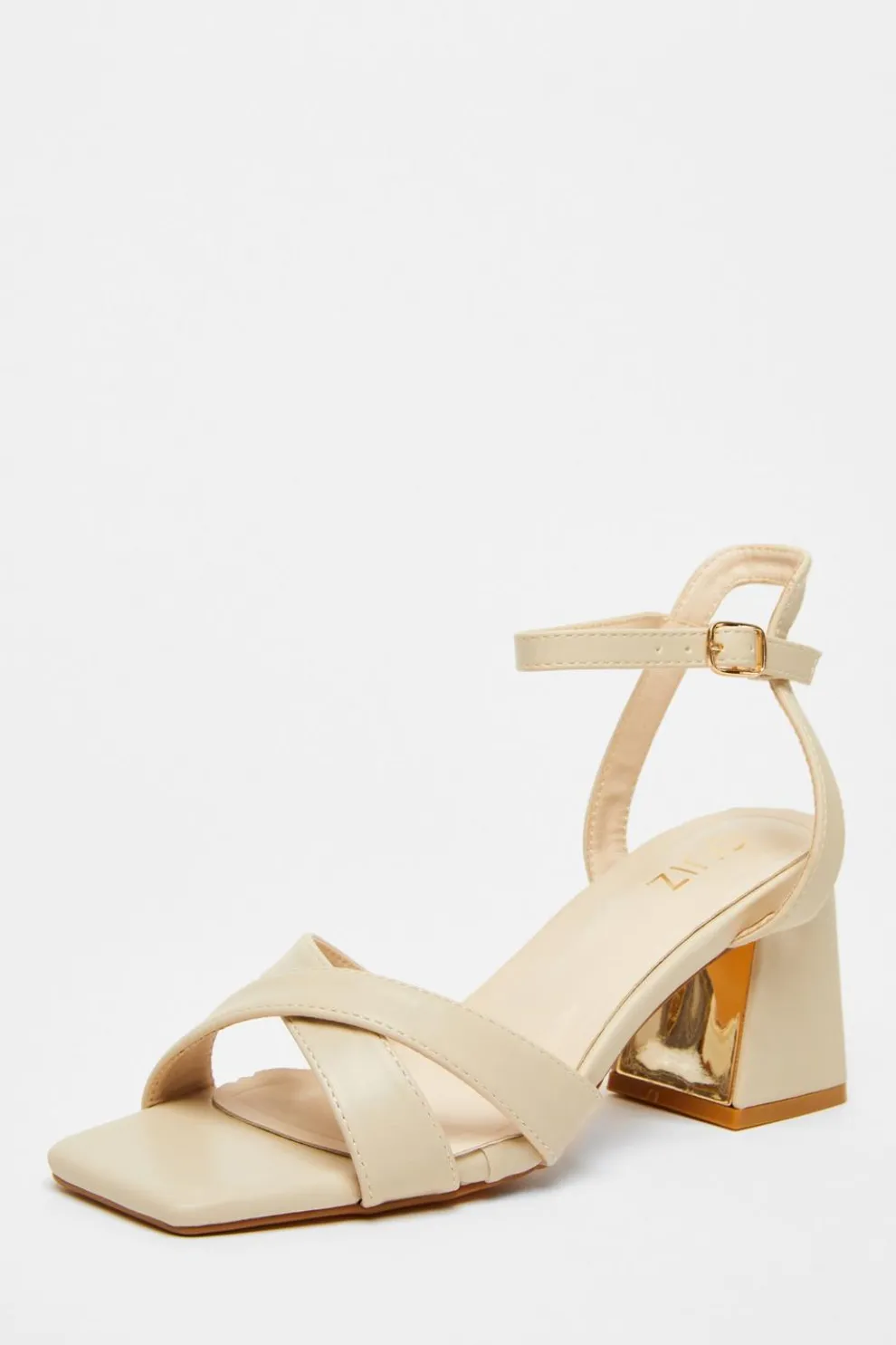 Nude Cross Strap Heeled Sandal