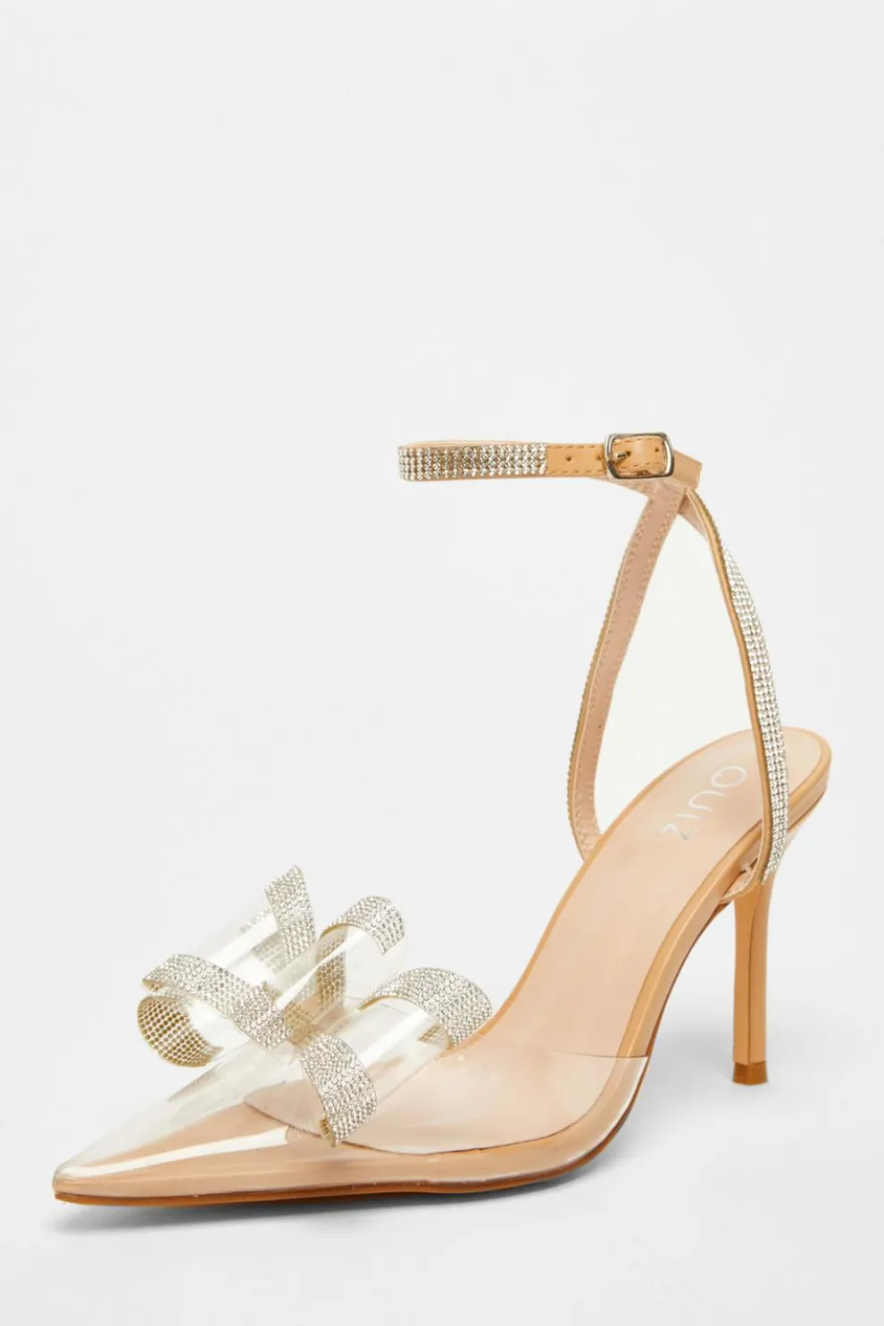 Nude Diamante Bow Court Heels