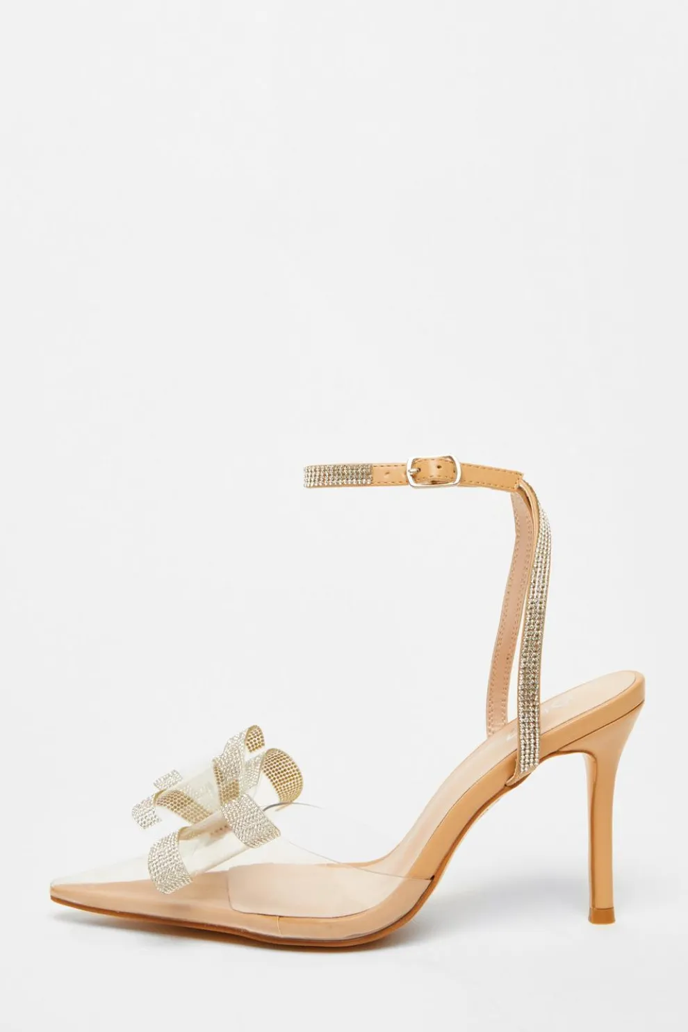 Nude Diamante Bow Court Heels