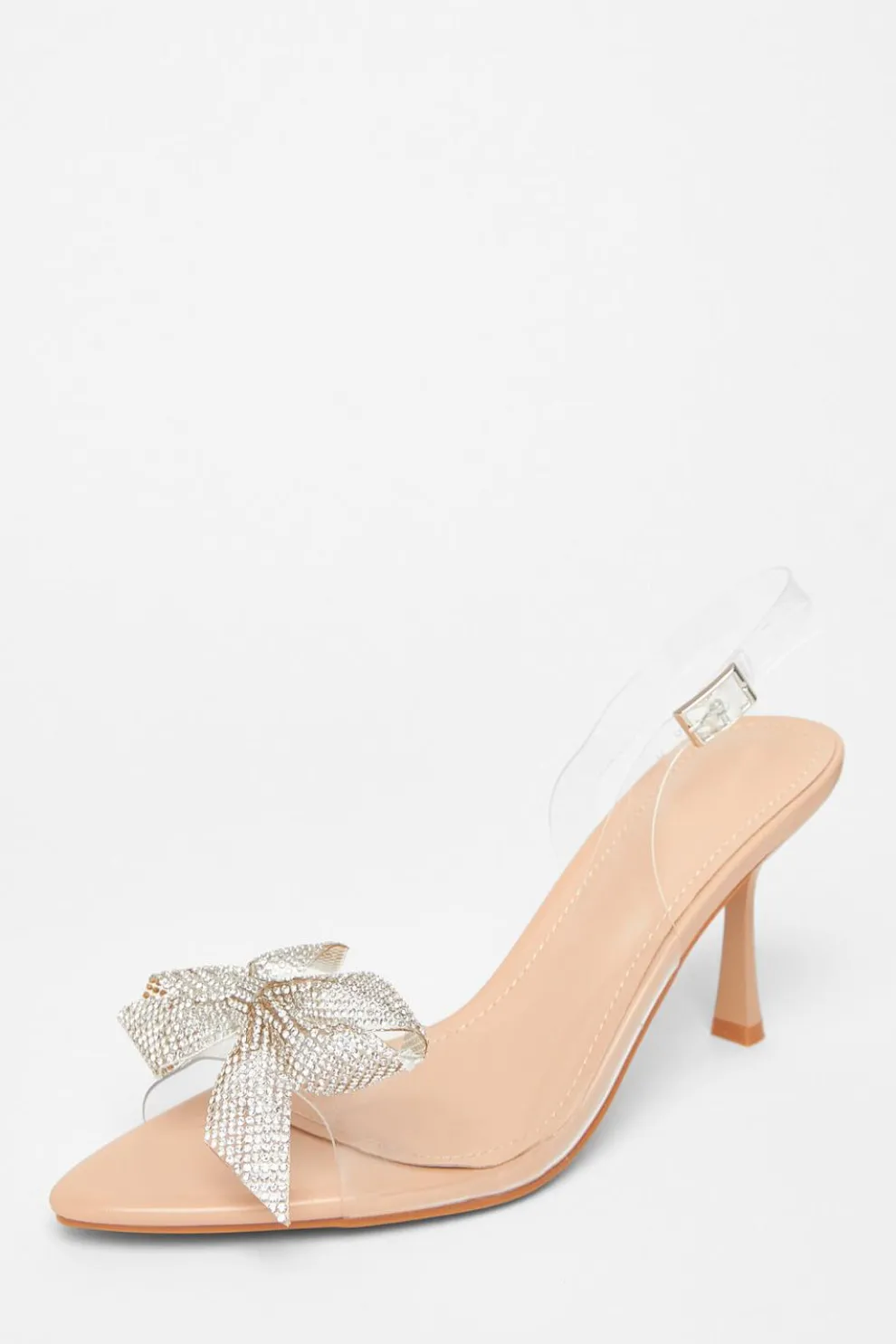 Nude Diamante Bow Heels