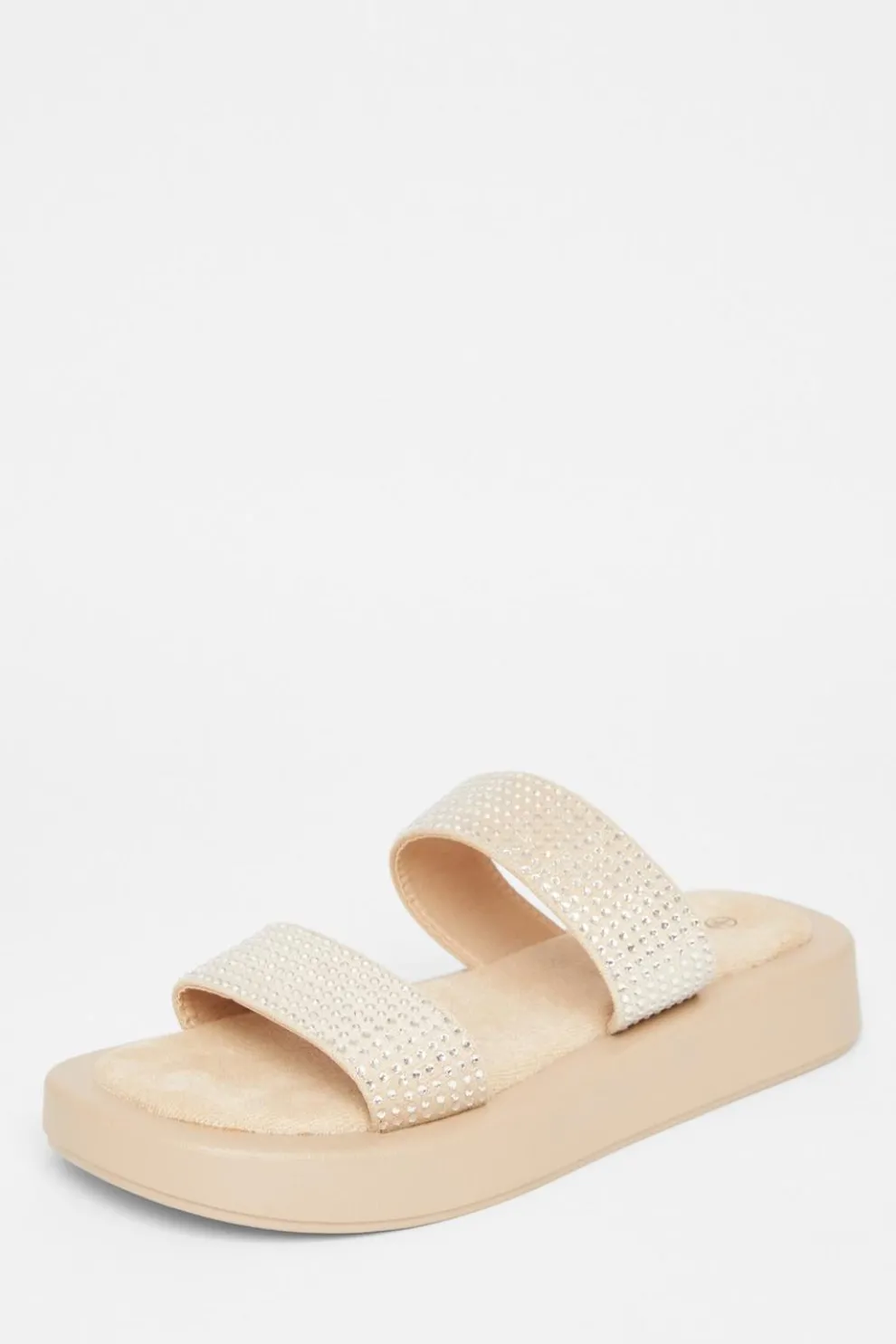 Nude Diamante Flatform Sandals