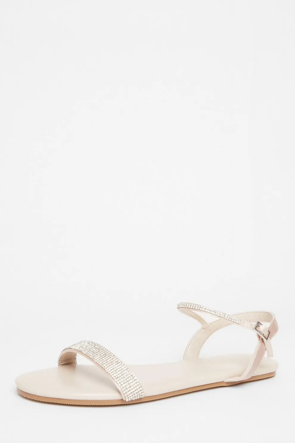 Nude Diamante Flat Sandals