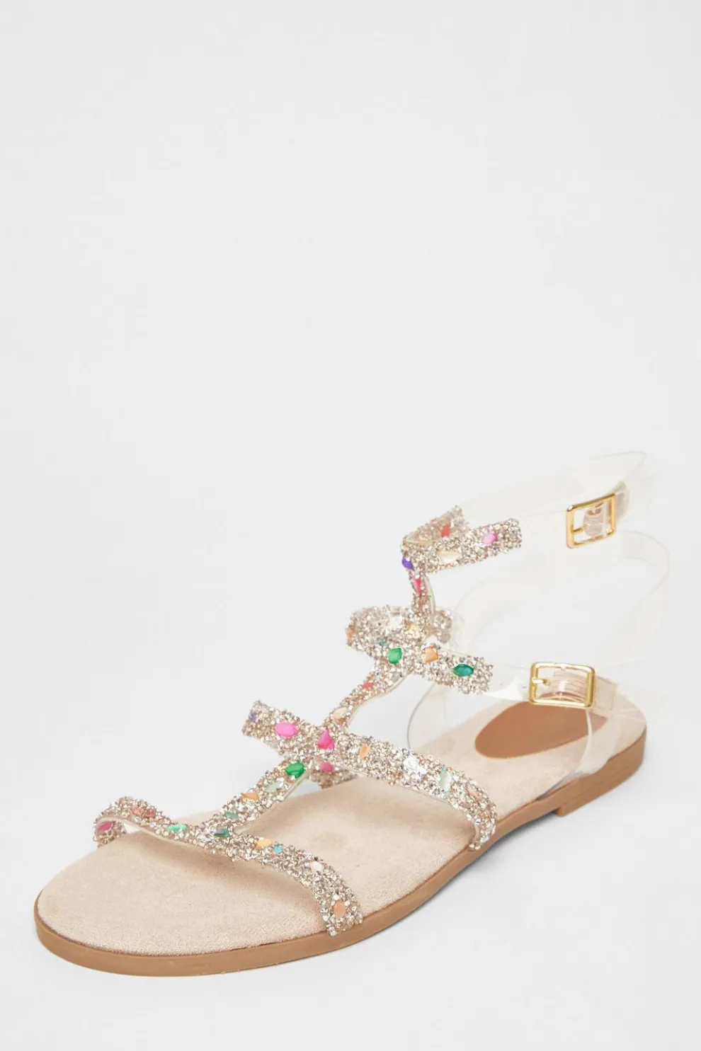 Nude Diamante Gladiator Sandals