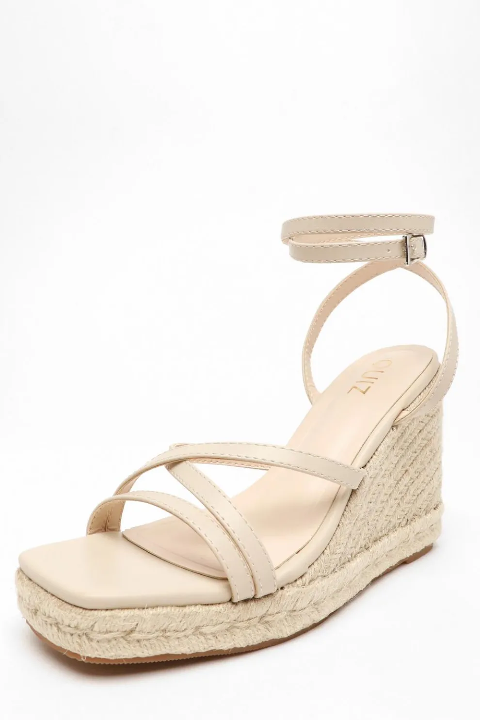 Nude Faux Leather Strappy Woven Wedges